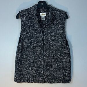 Talbots marled knit full-zip sweater vest in black, white, and gray. Size M
